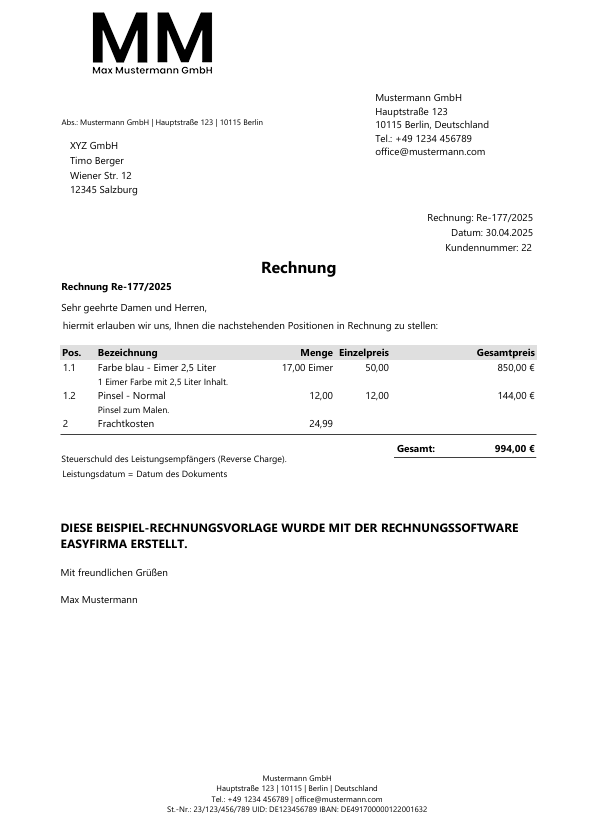 Rechnungsvorlage Muster Reverse Charge